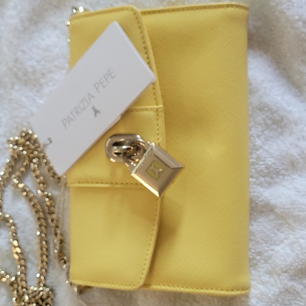 Patrizia Pepe Yellow Mini Crossbody Bag with Gold Chain